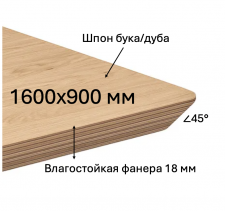 Столешница для кафе и ресторанов из влагостойкой фанеры со скошенной на 45 грудусов кромкой и покрытием шпона дуба или бука